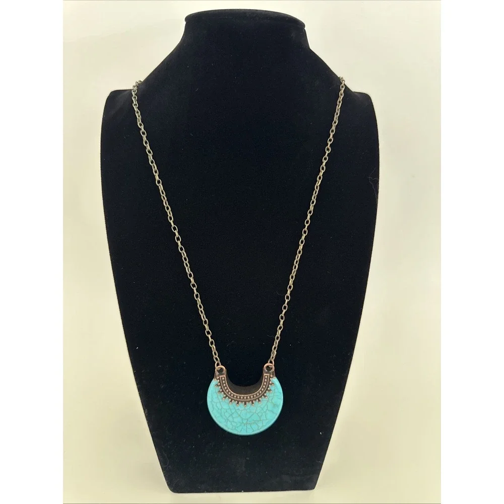 Turquoise style necklace womens Bronze tone boho chick southwestern